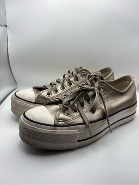 Converse Metallic Taupe Platform Lace-Up Sneakers